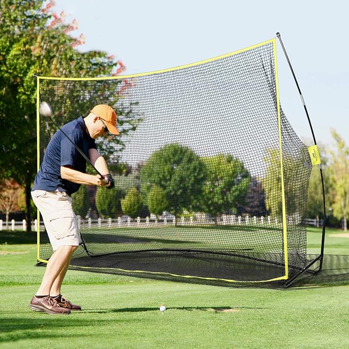 PodiuMax Golf Net, 10x7ft Golf Practice Net with Noise Reduce Silk Target Driving Real Balls, Hitting Nets for Backyard Garage, Improve Chipping Putting Pitching, Gift for Men & Golfers