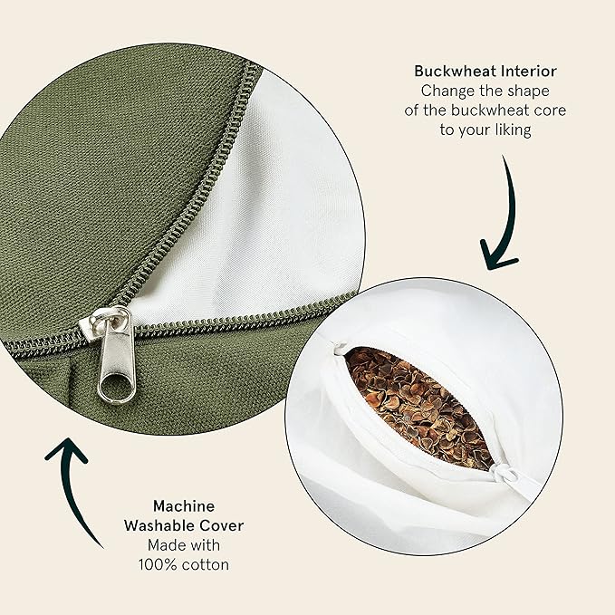 Retrospec Sedona Zafu Meditation Cushion With Buckwheat Hull Fill - Adjustable Yoga & Pilates Support Pillow - 17in Crescent Cotton Cover With Handle-FlexoryFit