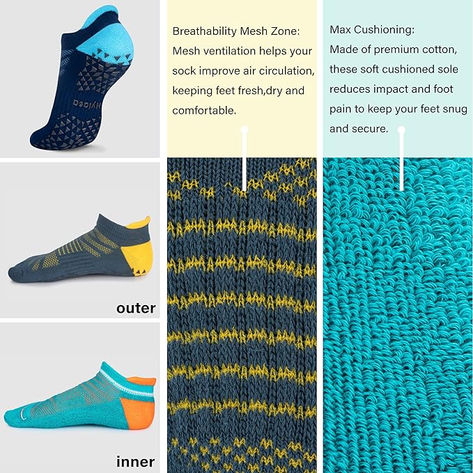 Hylaea Unisex Non Slip Socks with Grip for Yoga, Hospital, Pilates, Barre | Ankle, Cushioned-FlexoryFit