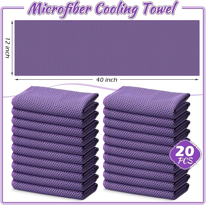 20 Pcs Cooling Towel 40" x 12" Ice Towel for Neck and Face Microfiber Chilly with Bag Breathable Yoga Gym Stay Cool Towels Sweat Rag for Workout Running Camping Pilates Beach Accessories (Purple)-FlexoryFit