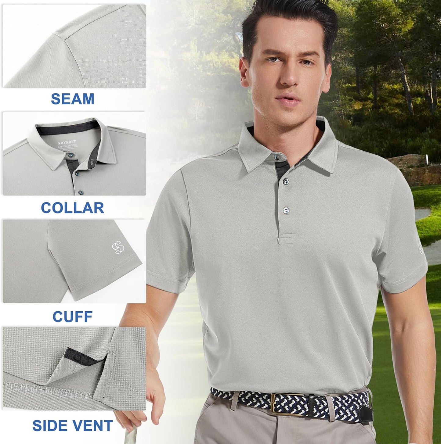 Mens Golf Shirt Short Sleeve Moisture Wicking Dry Fit Performance Solid Casual Pique Collared Golf Polo Shirts for Men