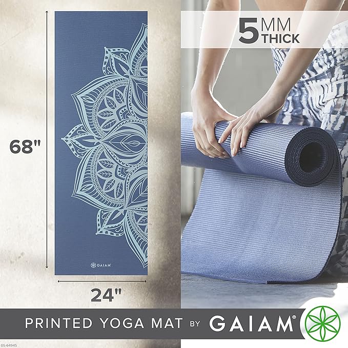 Gaiam Yoga Mat - Premium 5mm Print Thick Non Slip Exercise & Fitness Mat for All Types of Yoga, Pilates & Floor Workouts (68" x 24" x 5mm)-FlexoryFit