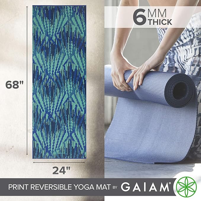Gaiam Yoga Mat - Premium 6mm Print Reversible Extra Thick Non Slip Exercise & Fitness Mat for All Types of Yoga, Pilates & Floor Workouts (68" x 24" x 6mm Thick)-FlexoryFit