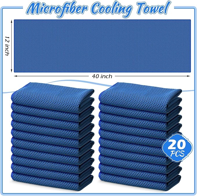 20 Pcs Cooling Towel 40 x 12 Ice Towel for Neck and Face Microfiber Chilly with Bag Breathable Yoga Gym Stay Cool Towels Sweat Rag for Workout Running Camping Pilates Beach Accessories (Royal Blue)-FlexoryFit