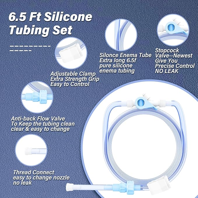 TopQuaFocus 3Qt Home Coffee Enema Bag kit with 6.5FT Silicone Tube Portable Enema Bag for Men Women Colon Cleansing Shower Enemas