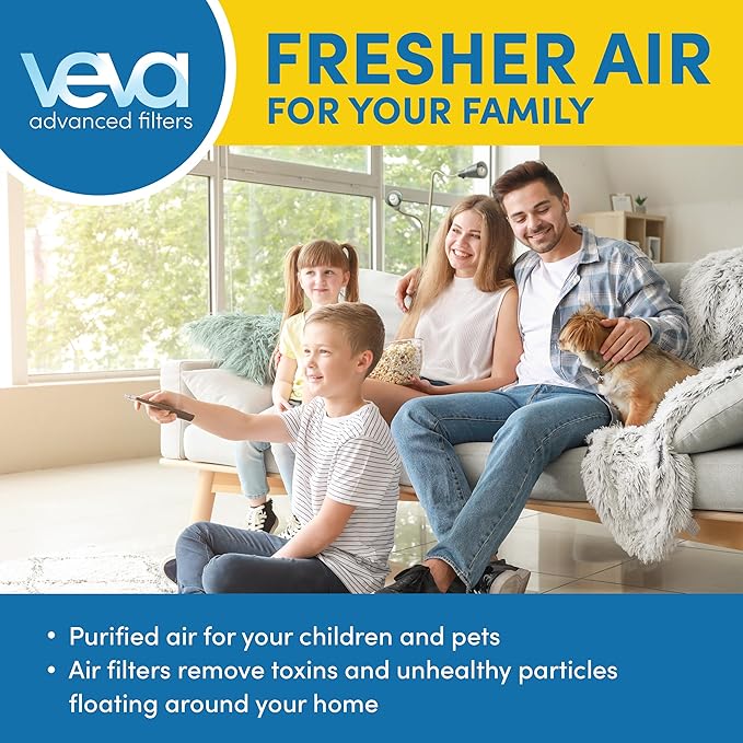 Veva HEPA Filter E Replacement (2 Pack) Compatible with Germ Guardian Air Purifier AC4100 / FLT4100. Pack of 2 HEPA Filters / 6 Carbon Pre-Filters.