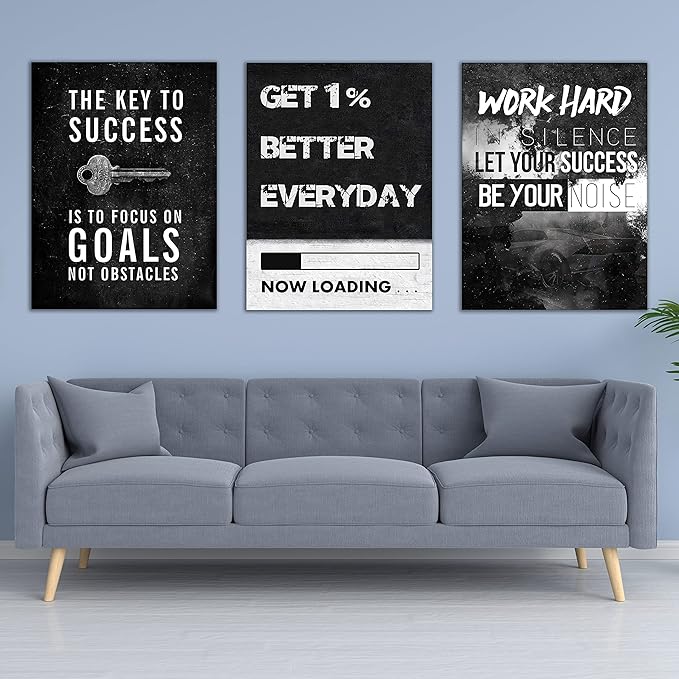 Yetaryy Motivational Poster Inspirational Wall Art 3 Pieces Canvas Painting Lion Artwork for Living Room Office Modern Home Decor Prints Pictures Wall Decor Framed Ready to Hang [48''Wx 24''H]-FlexoryFit