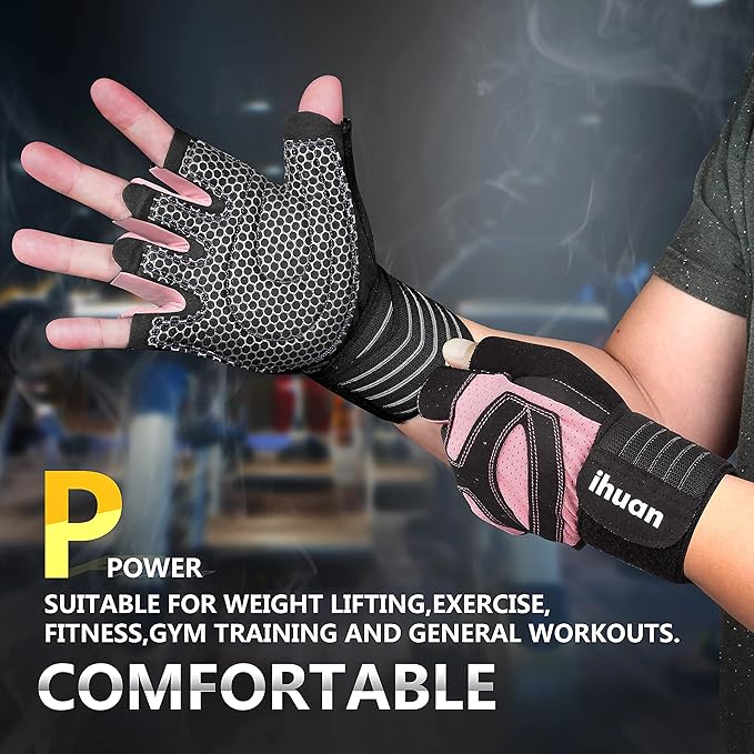 ihuan Ventilated Weight Lifting Gym Workout Gloves with Wrist Wrap Support for Men & Women, Full Palm Protection, for Weightlifting, Training, Fitness, Hanging, Pull ups-FlexoryFit