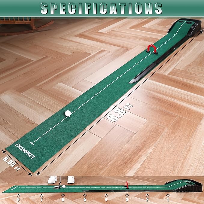 CHAMPKEY Golf Putting Green Indoor - Advanced Guides Golf Putting Mat - Enhance Putting Accuracy and Challenge