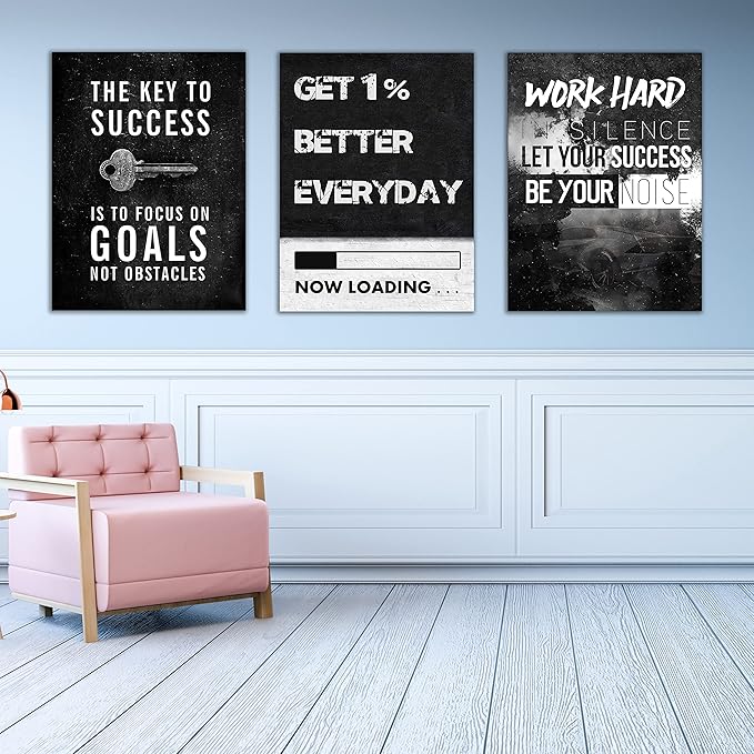 Yetaryy Motivational Poster Inspirational Wall Art 3 Pieces Canvas Painting Lion Artwork for Living Room Office Modern Home Decor Prints Pictures Wall Decor Framed Ready to Hang [48''Wx 24''H]-FlexoryFit