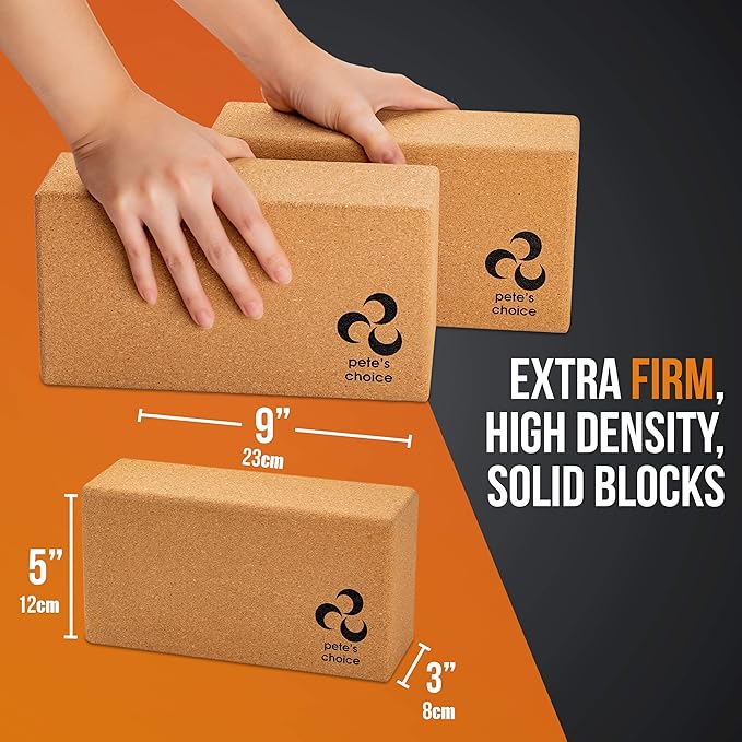 Deluxe Cork Yoga Wheel Set - Cork Wheel + 2 Blocks + Strap + Exercise Guide. Extra Firm Bricks. Better Support, Natural and Eco-Friendly. Home Exercise Kit. Ideal for Women Yogis.-FlexoryFit