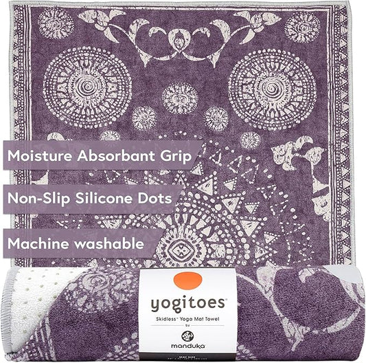 Manduka Yogitoes Yoga Towel – Rubber Grip Dots Non-Slip Bottom, Quick Dry Fitness Towel for Hot Yoga, Pilates, Exercise-FlexoryFit