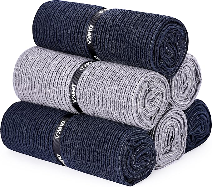 Microfiber Gym Towels with Snap Strap Closure, Ribbed Pattern Sports Towels for Yoga, Home and Outdoor Activities, 27” x 16”, 6 Pack, Black/Grey-FlexoryFit