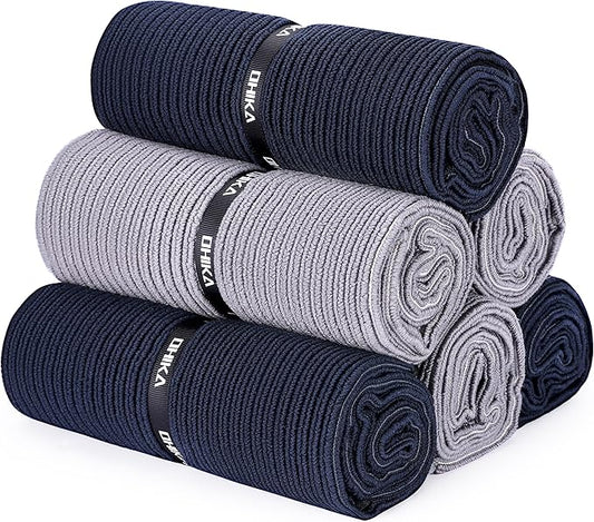 Microfiber Gym Towels with Snap Strap Closure, Ribbed Pattern Sports Towels for Yoga, Home and Outdoor Activities, 27” x 16”, 6 Pack, Black/Grey-FlexoryFit