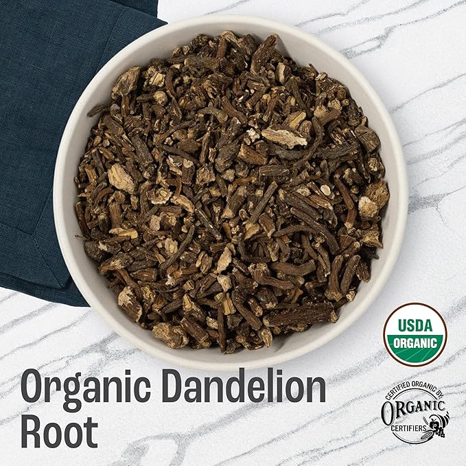 J Mac Botanicals Organic Dandelion Root (16 oz) unroasted, herb for tea and other infusions, Packaged in the USA, Certified USDA Organic-FlexoryFit