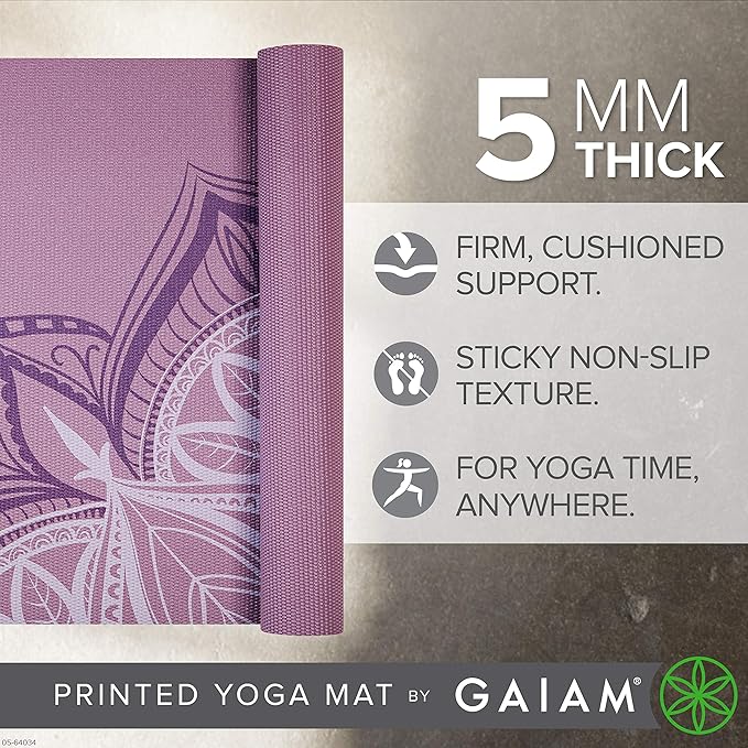 Gaiam Yoga Mat - Premium 5mm Print Thick Non Slip Exercise & Fitness Mat for All Types of Yoga, Pilates & Floor Workouts (68" x 24" x 5mm)-FlexoryFit