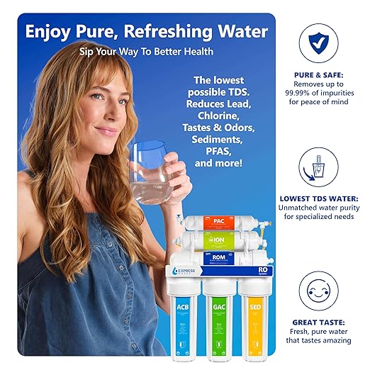 Express Water RODI10D Reverse Osmosis Deionization Water Filtration System – 6 Stage RO Water Filter with Faucet and Tank – Under Sink Water Filter – 100 GPD