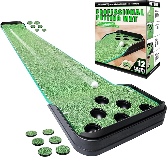 CHAMPKEY Golf Putting Green Indoor - Advanced Guides Golf Putting Mat - Enhance Putting Accuracy and Challenge