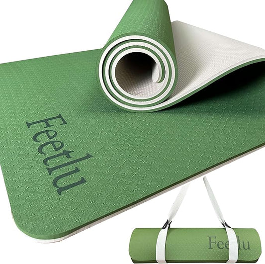 Extra Thick Exercise Yoga Mat with Strap - 2/5 Inch (10MM), Non-Slip Workout Mat for Yoga, Pilates, and Floor Exercises-FlexoryFit