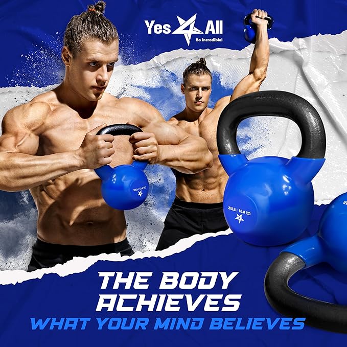 Yes4All 5-100 LB Kettlebells Vinyl Coated Cast Iron for Dumbbell Weights Exercises, Gym, Fitness, Full Body Workout Equipment Push up, Grip and Strength Training-FlexoryFit