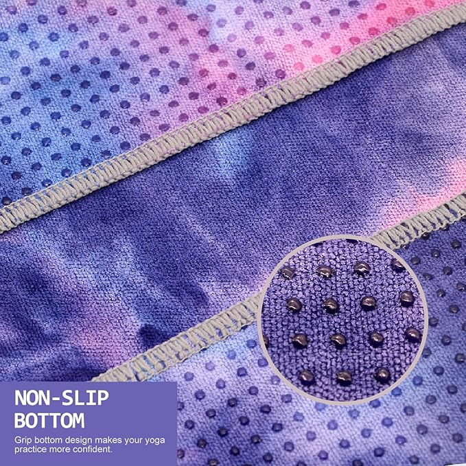 Eunzel 2 Pack Yoga Towel,Hot Yoga Mat Towel with Grip Dots Sweat Absorbent Non-Slip for Hot Yoga, Pilates and Workout 24" x72，Purple & Blue (2 Pack)-FlexoryFit