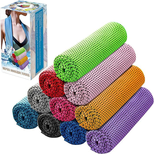 Ponpon 10pcs Cooling Towel Ice Towel Cooling Towels for Neck and Face Microfiber Cooling Towel for Gym, Travel, Yoga, Camping, Running, Outdoor Sport (10 Colors)-FlexoryFit