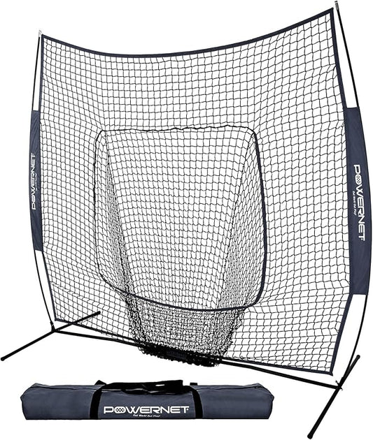 PowerNet Baseball Softball Practice Net 7x7 with Baseball Accessories for Practice Pitching, Batting & Fielding, Ball Caddy, Weighted Baseballs, Tee