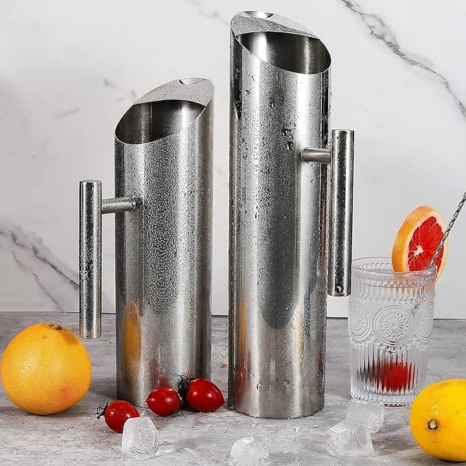 Modern Stainless Steel Water Pitcher Resistant Metal Drink Pitcher with Ice Guard 53 Ounce Polished Serving Jug for Water, Iced Tea, Juice or Beer Restaurant Ware by GwenB