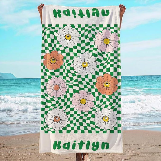 JML Personalized Beach Towel with Name, Custom Flower Beach Towel, Customized Microfiber Pool Towel, Quick Dry & Absorbent Swim Towel for Adult,Mother's Day, Birthday, Summer Holiday,Vacation-FlexoryFit