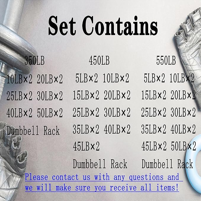 550LB 450LB 350LB Dumbbell Set with Rack Rubber Hex Weights for Home Gym Durable Construction Convenient Storage Space Saving Design Complete Weight Set Barbell Coated for Exercise Training-FlexoryFit