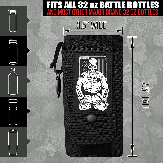 Iron InfideI Battle Bottle Sleeve - 64 oz and 32 oz Water Bottle Sleeve Only for Half Gallon 1L Steel Water Bottle | Rugged Cover with Molle for Versatile Design with Storage for Phone, Wallet & Keys-FlexoryFit
