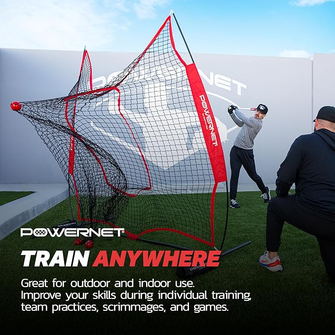 PowerNet Baseball Softball Practice Net 7x7 with Baseball Accessories for Practice Pitching, Batting & Fielding, Ball Caddy, Weighted Baseballs, Tee