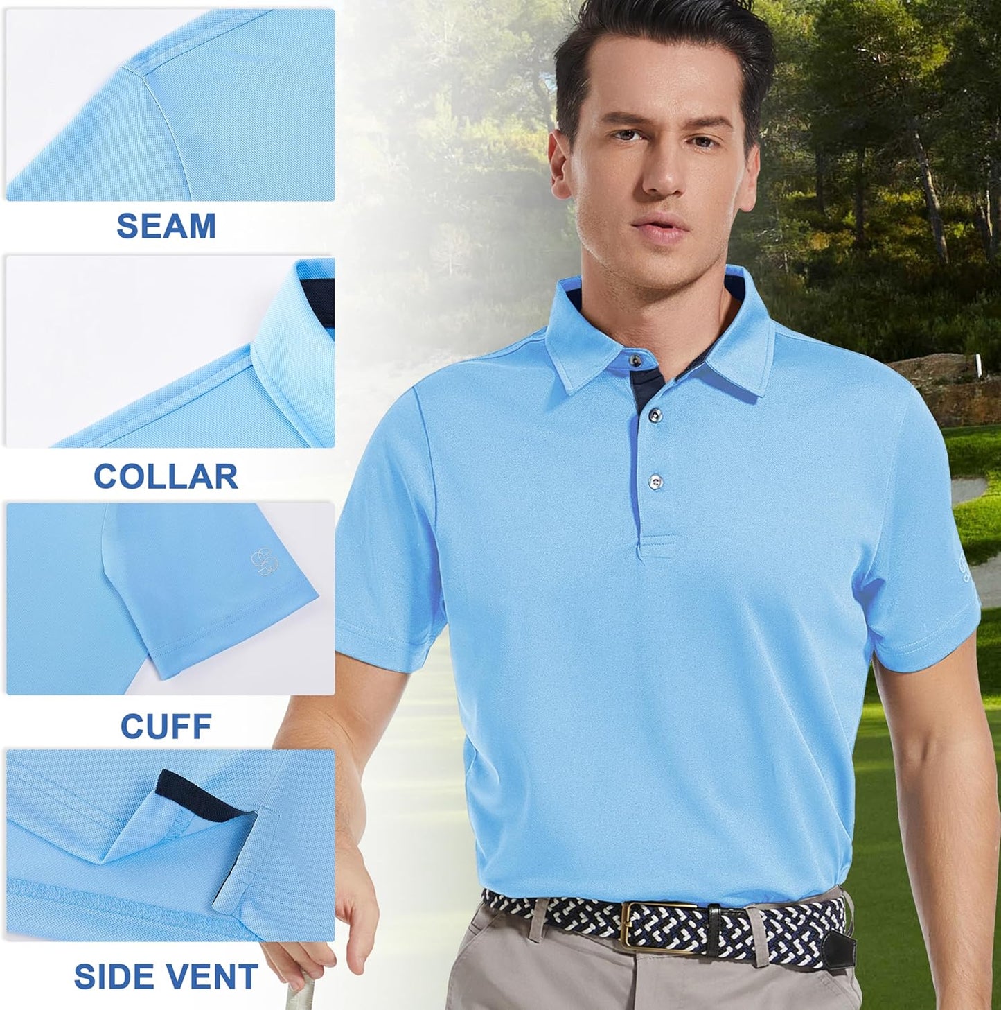Mens Golf Shirt Short Sleeve Moisture Wicking Dry Fit Performance Solid Casual Pique Collared Golf Polo Shirts for Men