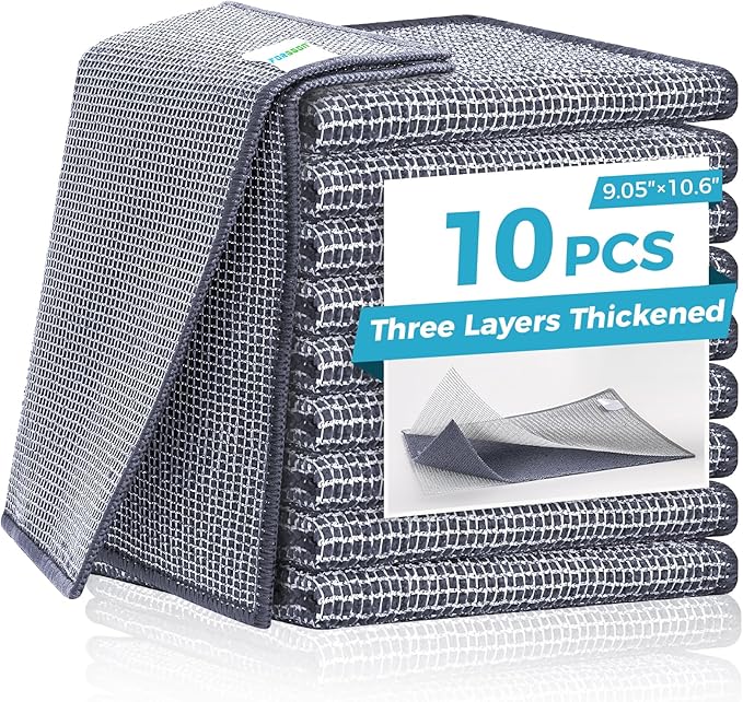 10 Pcs New Upgrade 3-Layer Non Scratch Wire Dishcloth,Wire Dishwashing Rag, Non-Scratch Wire Dishwashing Rags for Wet and Dry, Kitchen Cleaning Dish Rags for Cookware,Sinks, Dishes, Stove-FlexoryFit