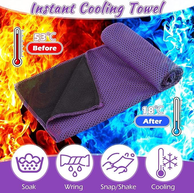 20 Pcs Cooling Towel 40" x 12" Ice Towel for Neck and Face Microfiber Chilly with Bag Breathable Yoga Gym Stay Cool Towels Sweat Rag for Workout Running Camping Pilates Beach Accessories (Purple)-FlexoryFit