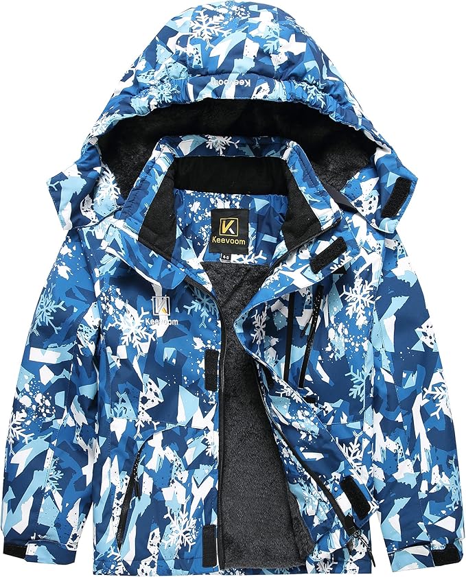 Keevoom Boys Winter Coat Ski Jacket Windproof Kids Snowboard Warm Fleece Snow Coat Waterproof Outdoor Hooded Ski Coats-FlexoryFit