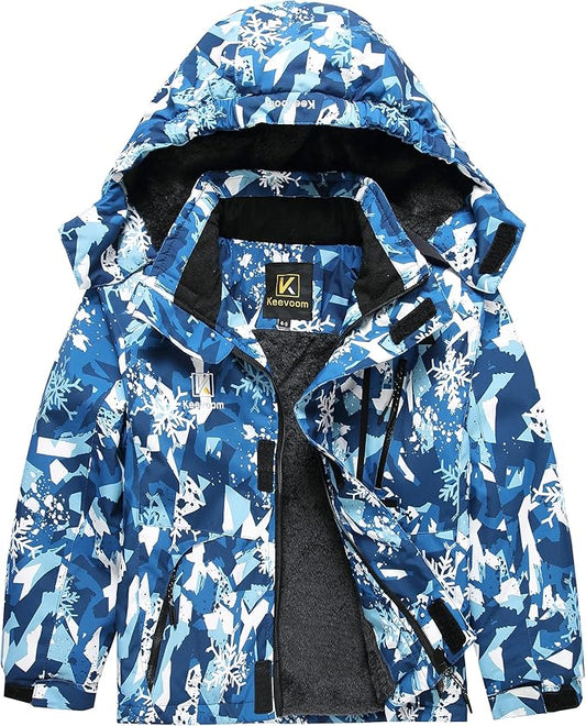 Keevoom Boys Winter Coat Ski Jacket Windproof Kids Snowboard Warm Fleece Snow Coat Waterproof Outdoor Hooded Ski Coats-FlexoryFit