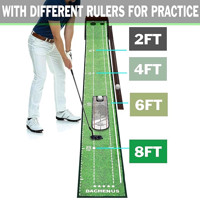 Putting Green Indoor Mat Outdoor Golf Putting Mat with Automatic Ball Return - Ideal for Home, Office, and Outdoor Use