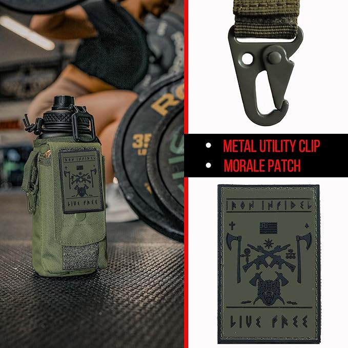 Iron InfideI Battle Bottle Sleeve - 64 oz and 32 oz Water Bottle Sleeve Only for Half Gallon 1L Steel Water Bottle | Rugged Cover with Molle for Versatile Design with Storage for Phone, Wallet & Keys-FlexoryFit