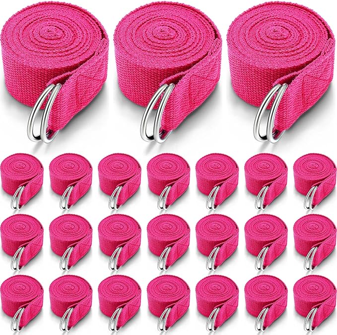 Leyndo 24 Pieces Yoga Strap Stretching Pilates Exercise Adjustable Straps 6 ft Non Elastic Yoga Belt with Adjustable D Ring Buckle for Pilates Gym Workouts Fitness-FlexoryFit