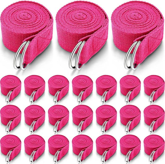 Leyndo 24 Pieces Yoga Strap Stretching Pilates Exercise Adjustable Straps 6 ft Non Elastic Yoga Belt with Adjustable D Ring Buckle for Pilates Gym Workouts Fitness-FlexoryFit