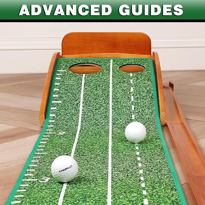 CHAMPKEY Premium Wooden Golf Mat with 3 Putting Gates - Realistic Putting Surface Simulates Green - Improve Accuracy
