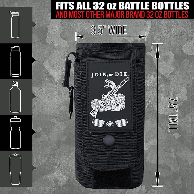 Iron InfideI Battle Bottle Sleeve - 64 oz and 32 oz Water Bottle Sleeve Only for Half Gallon 1L Steel Water Bottle | Rugged Cover with Molle for Versatile Design with Storage for Phone, Wallet & Keys-FlexoryFit