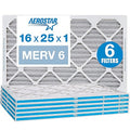 Aerostar 16x25x1 MERV 6 Pleated Air Filter, AC Furnace Air Filter, 6 Pack (Actual Size: 15 3/4"x 24 3/4" x 3/4")