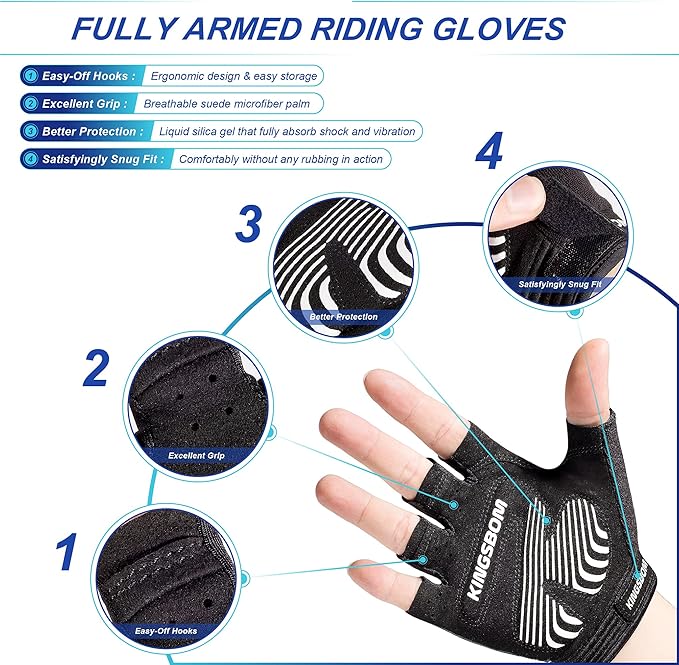 KINGSBOM Breathable Cycling Gloves, Shock-Absorbing Bike Gloves with Light Silicone Gel Pad, Anti-Slip Bicycle Gloves for Men and Women-FlexoryFit