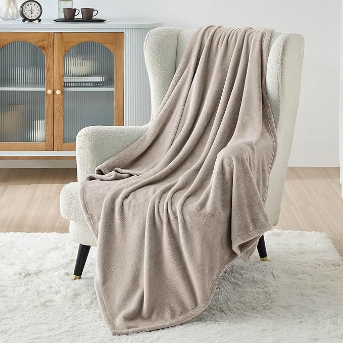 Bedsure Fleece Throw Blanket for Couch Oxford Tan - Lightweight Plush Fuzzy Cozy Soft Blankets and Throws for Sofa, 50x60 inches