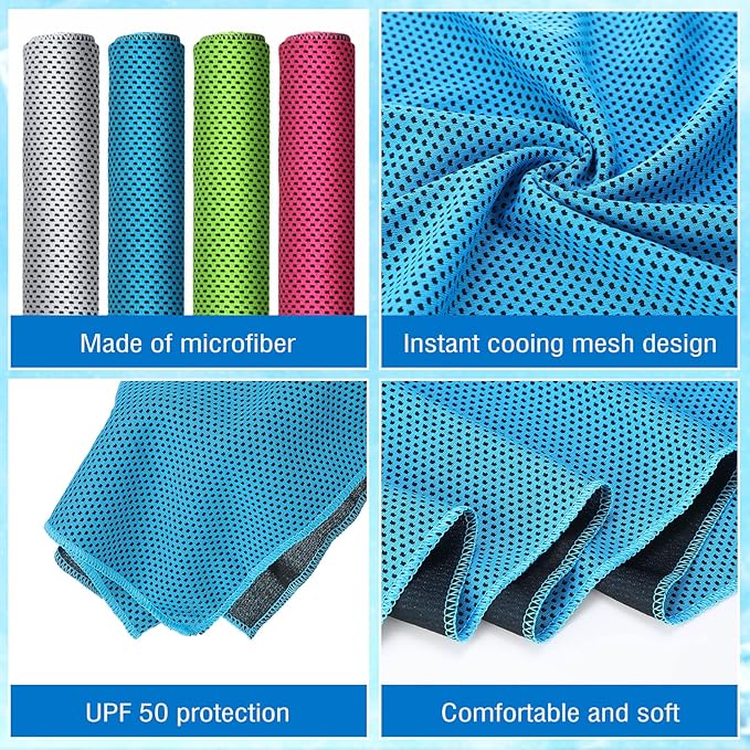 Shellwei 80 Pcs Cooling Towel Bulk 40 x 12 Inch Double Layer Microfiber Chilly Cold Towel for Neck Gym Yoga Running Workout Sports(Rose Red, Light Blue, Green, White)-FlexoryFit