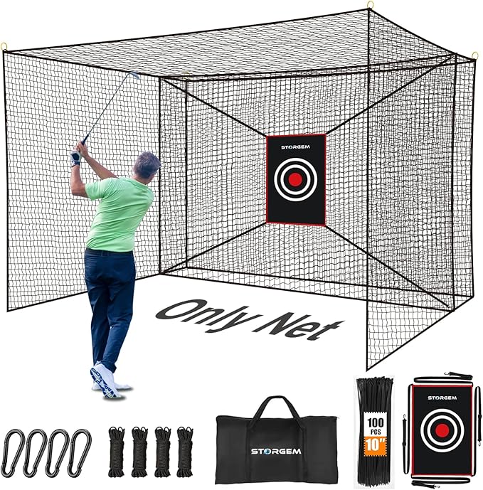 Storgem Golf Batting Cage Net with Extra Striking Net, Net Only, Heavy Duty Golf Hitting Practice Net, Backyard Batting Cage for Sports Training