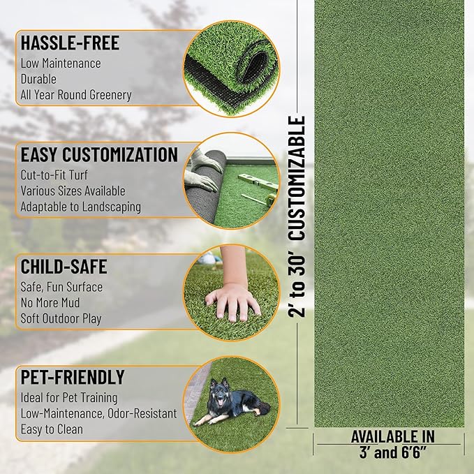 Ottomanson Artificial Turf Golf Hitting Mat 6'6" x 13' Indoor/Outdoor Waterproof Synthetic Fake Grass for Putting Practice Baseball Football Sports Gym Backyard, Custom Size 2' up to 30'