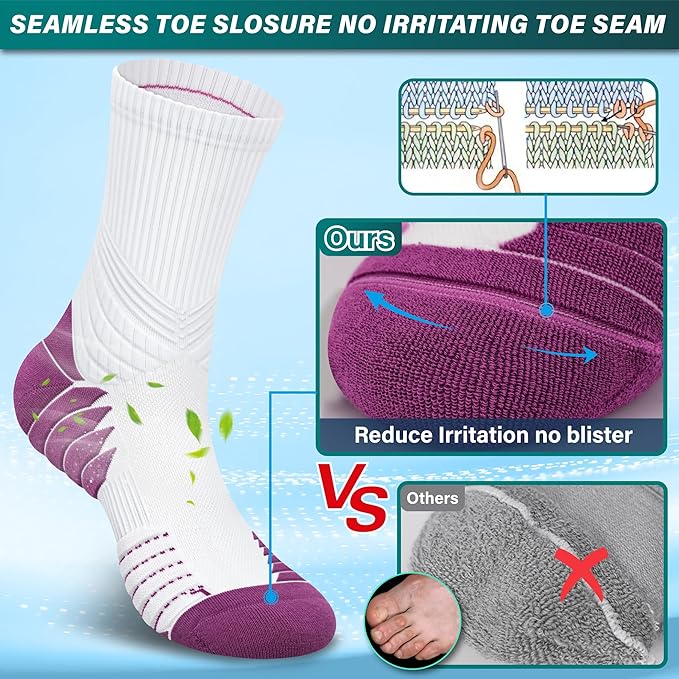 Hylaea Compression Running Socks for men, Coolmax Anti-Blister Cushion Crew Socks for Athletic, Moisture Wicking & Seamless-FlexoryFit